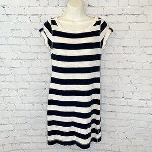 BANANA REPUBLIC DARK NAVY BLUE & CREAM STRIPE T-SHIRT DRESS - SMALL